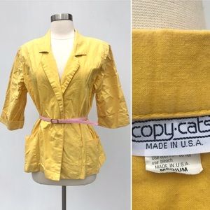 Vintage 80’s bright yellow cotton open front blazer jacket coat